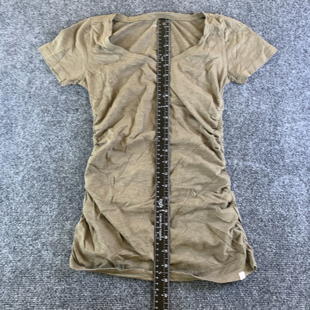 Caslon T-Shirt Dress Womens 2XS Khaki Cotton Ruched V-Neck Short Sleeve Casual - Picture 2 of 8